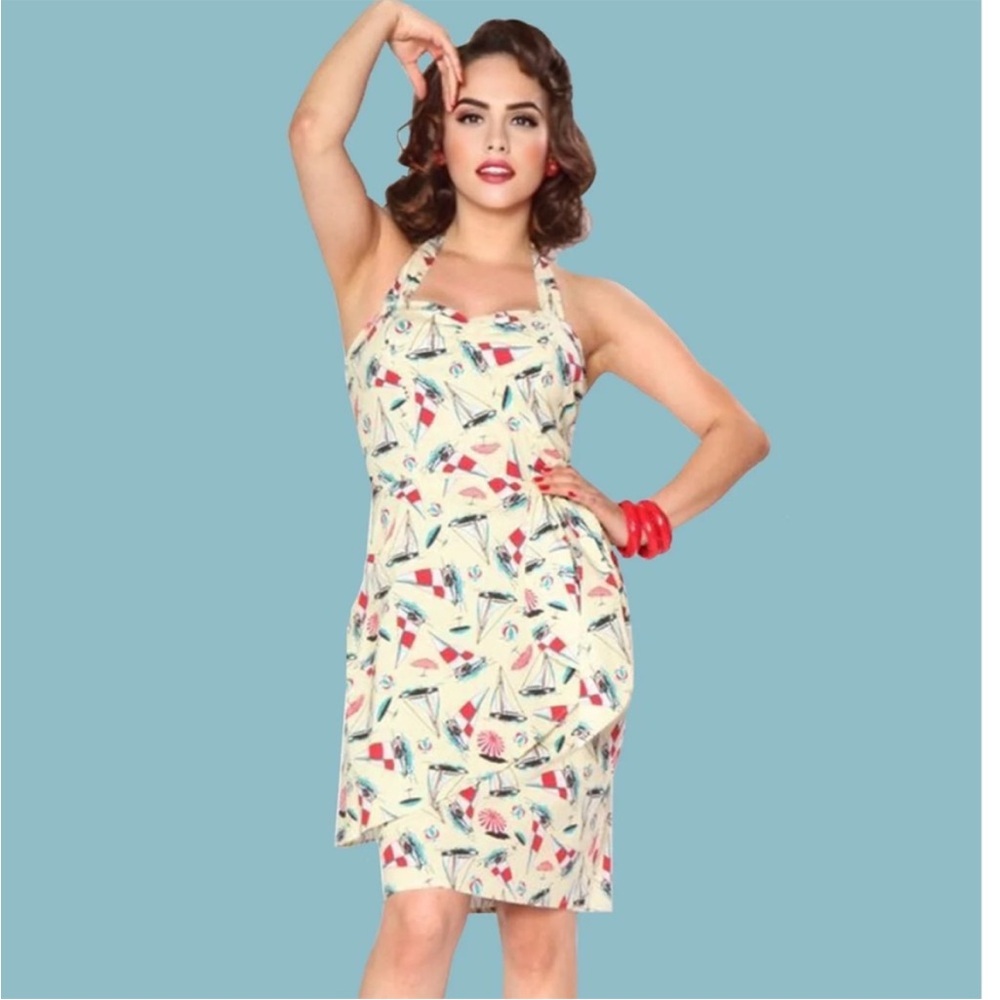 Retro Sailboat Print Halter Dress by Bettie Page